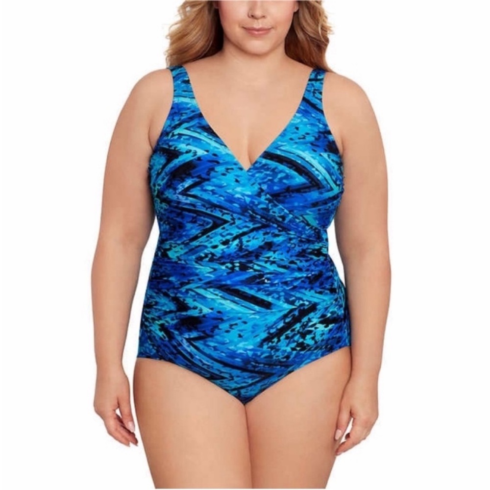 Miradonna by Miraclesuit Blue Water Wave Design One Piece Size 16